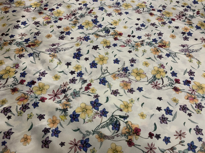 LITYSU - 19 Momme Flowers Pattern Digital Print Stretch Silk Satin Fabric - 108cm wide by the Yard