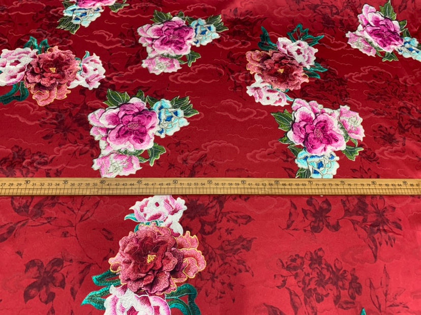 MUDATI - 19 Momme Flowers Pattern Digital Print Stretch Silk Satin Fabric - 120cm wide by the Yard