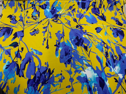 OMEIHL - 19 Momme Yellow and Blue Contrasting Colors Pattern Digital Print Stretch Silk Satin Fabric - 108cm wide by the Yard
