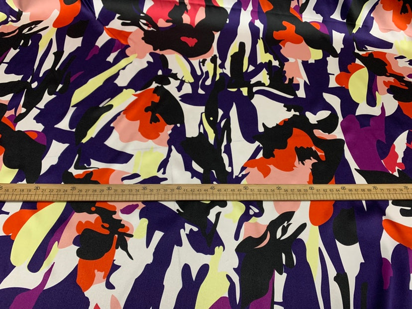 OUMEJI - 19 Momme Bright Geometry Pattern Digital Print Stretch Silk Satin Fabric - 140cm wide by the Yard