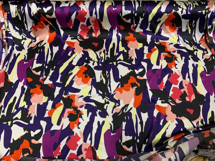OUMEJI - 19 Momme Bright Geometry Pattern Digital Print Stretch Silk Satin Fabric - 140cm wide by the Yard