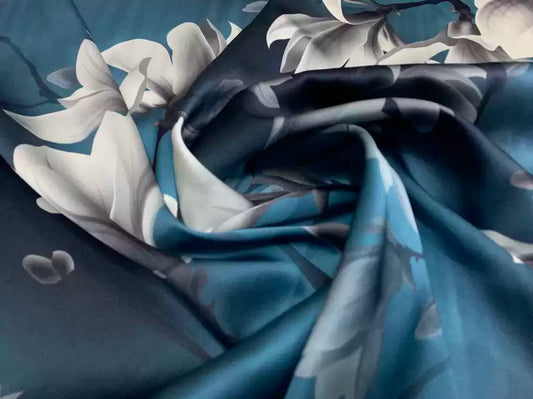 RXIDAH - 19 Momme Flowers Pattern Digital Print Stretch Silk Satin Fabric - 108cm wide by the Yard