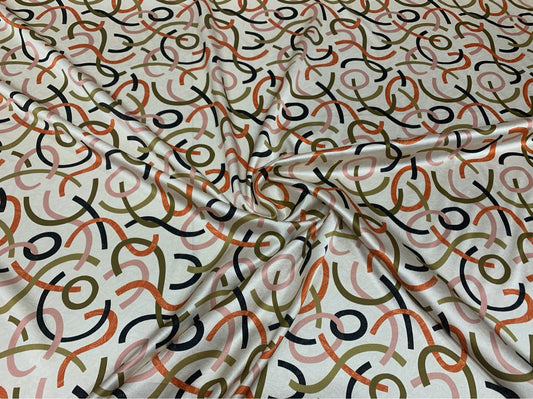 SASJIE - 19 Momme Three Color Lines Pattern Digital Print Stretch Silk Satin Fabric - 140cm wide by the Yard