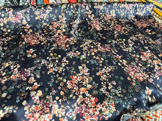 SENZAS - 19 Momme Small Floral Pattern Digital Print Stretch Silk Satin Fabric - 108cm wide by the Yard