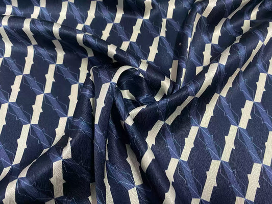 TAOWJI - 22 Momme Stripe Geometry Pattern Digital Print Stretch Silk Satin Fabric - 108cm wide by the Yard