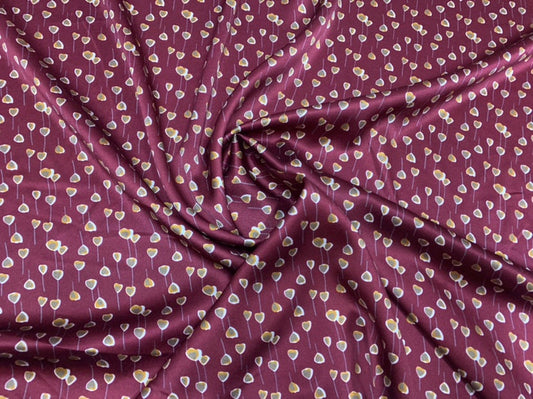WINRED - 19 Momme Wine Red Heart Pattern Digital Print Stretch Silk Satin Fabric - 108cm wide by the Yard