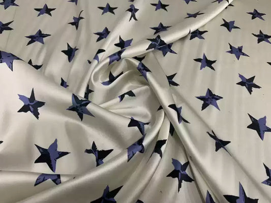 WUJAXI - 19 Momme Pentagram Pattern Digital Print Stretch Silk Satin Fabric - 108cm wide by the Yard