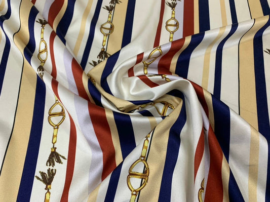 YAODTI - 19 Momme Belt Stripes Pattern Digital Print Stretch Silk Satin Fabric - 140cm wide by the Yard