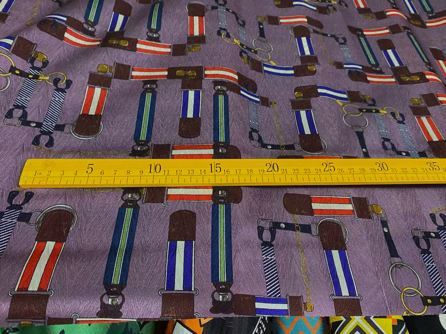 ZPIKOU - 22 Momme Purple Leather Buckle Pattern Digital Print Sangbo Stretch Silk Satin Fabric - 108cm wide by the Yard