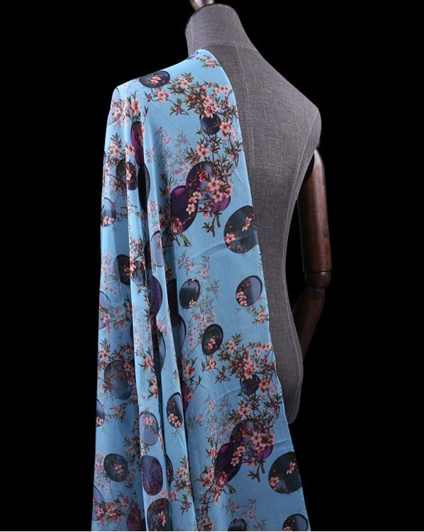YUEYUAN - 8 Momme Floral Print 2 colors Silk Georgette Fabric - 135cm wide by the Yard
