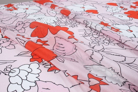 NEGNFU - 12 momme Heart Floral Print Silk Crepe de Chine Fabric - 138cm wide by the Yard