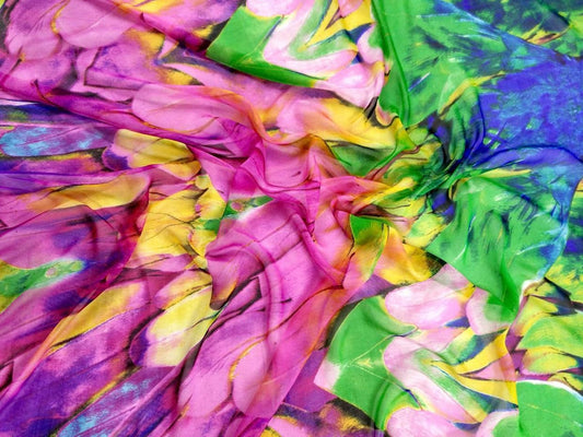 YUMAO - 8 Momme Floral Print Silk Chiffon Fabric - 138cm wide by the Yard