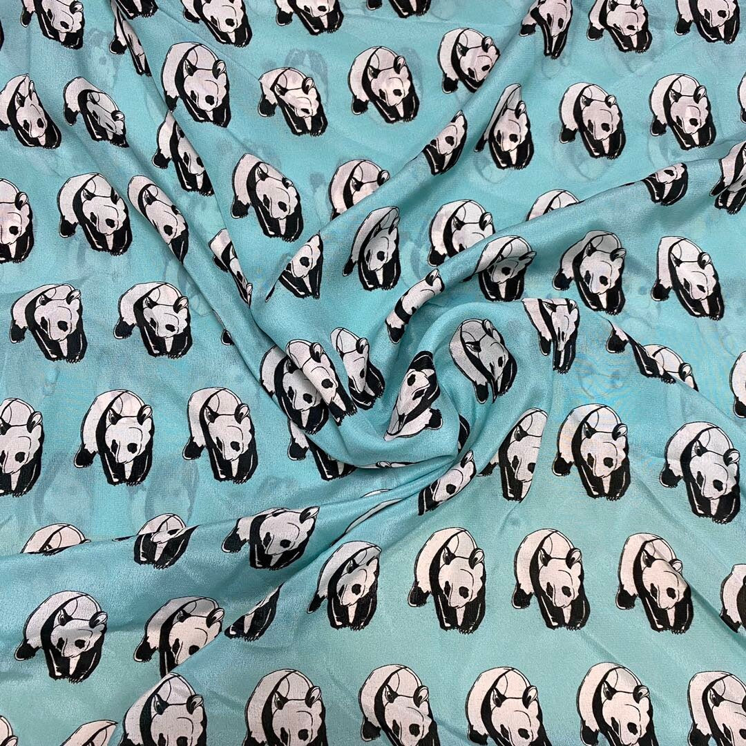 Cute Panda - 14 Momme Silk Crepe de Chine 140cm wide by the yard