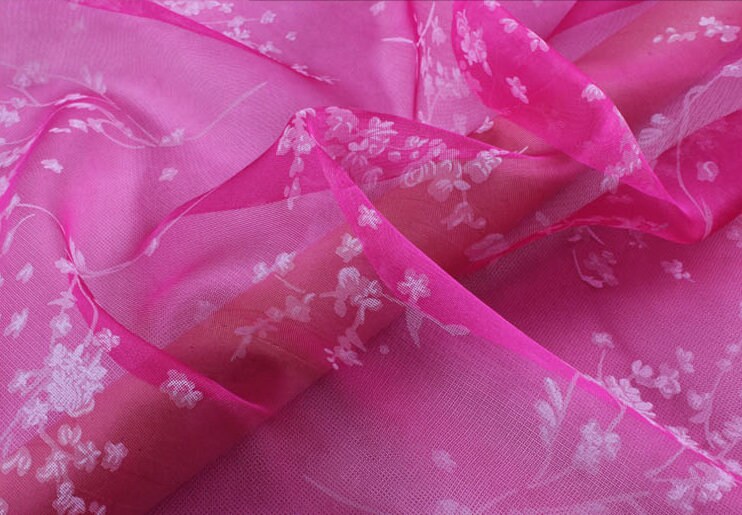 Floral Print Stiff Structured Grid Cloth Silk Organza Fabric - By the Yard