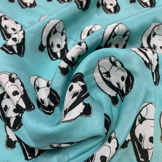 Cute Panda - 14 Momme Silk Crepe de Chine 140cm wide by the yard
