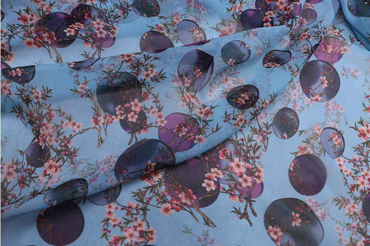 YUEYUAN - 8 Momme Floral Print 2 colors Silk Georgette Fabric - 135cm wide by the Yard