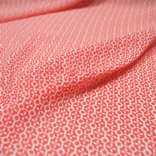 TINY - 13 Momme Red flower on White Silk Stretch Georgette Fabric 112cm by the yard