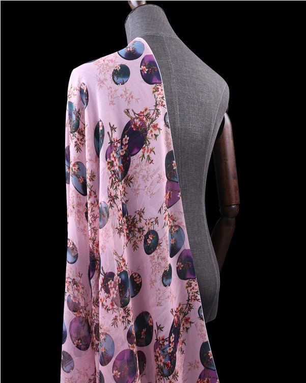 YUEYUAN - 8 Momme Floral Print 2 colors Silk Georgette Fabric - 135cm wide by the Yard