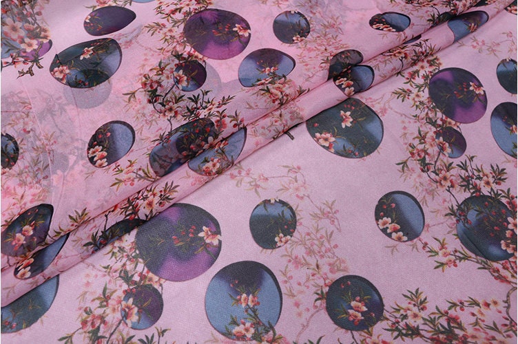 YUEYUAN - 8 Momme Floral Print 2 colors Silk Georgette Fabric - 135cm wide by the Yard