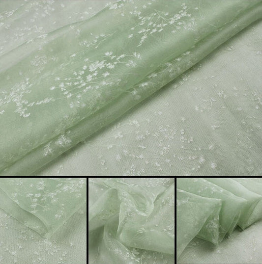 Floral Print Stiff Structured Grid Cloth Silk Organza Fabric - By the Yard