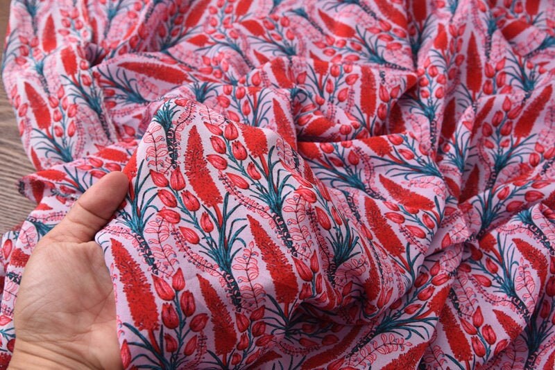 HUAN - 12 Momme Flower Print Silk Crepe de Chine Fabric 140cm wide by the Yard