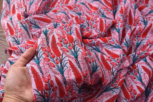 HUAN - 12 Momme Flower Print Silk Crepe de Chine Fabric 140cm wide by the Yard