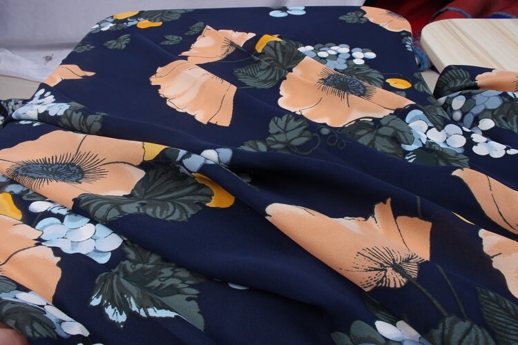 YUMEIREN - 16 Momme Floral Print Double Joe Silk Fabric - 140cm wide by the Yard