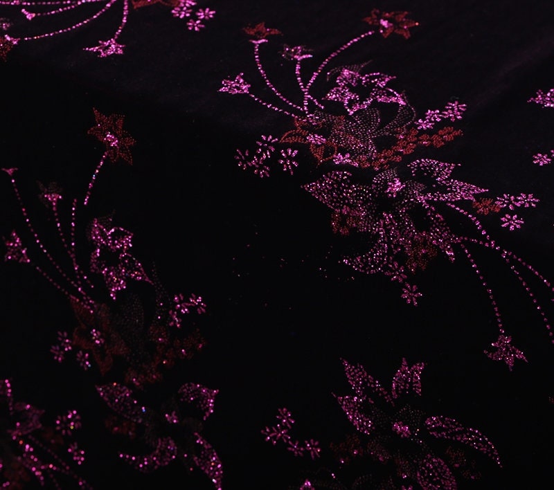 YUESE - Hot Stamping Flower Silk Velvet Fabric - 114cm wide by the Yard