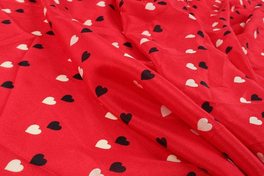 QUWEIXIN - 12 momme Heart Print Silk Crepe de Chine Fabric - 137cm wide by the Yard