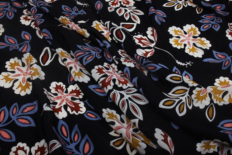 WUYEHUA - 12 momme Floral Print Silk Crepe de Chine Fabric - 138cm wide by the Yard