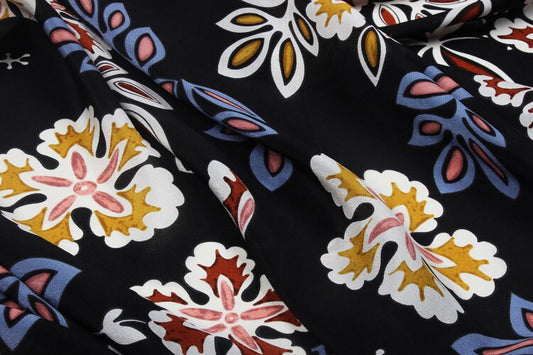 WUYEHUA - 12 momme Floral Print Silk Crepe de Chine Fabric - 138cm wide by the Yard