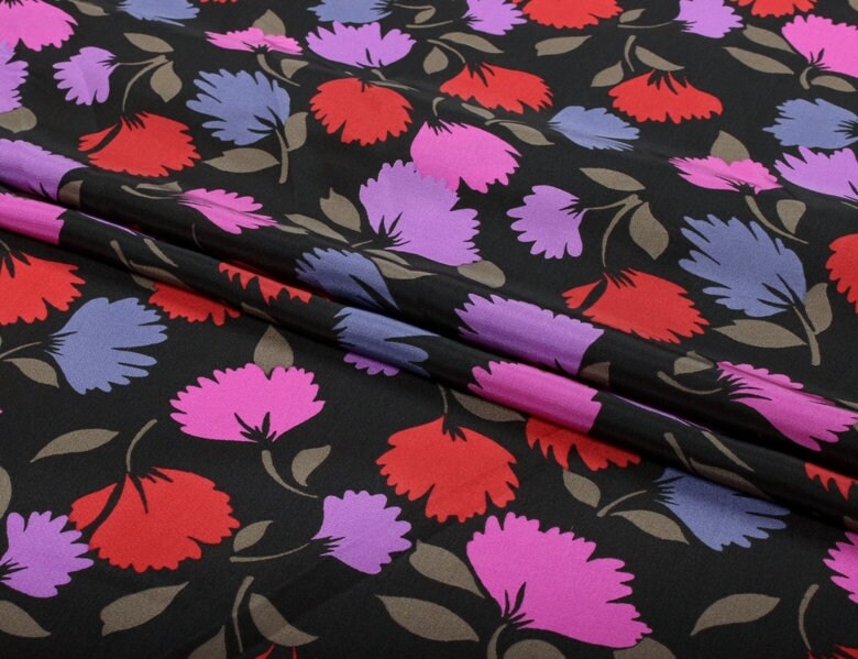 YINXING - 16 momme Floral Print Silk Crepe de Chine Fabric - 114cm wide by the Yard