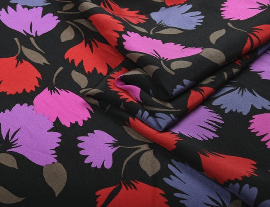 YINXING - 16 momme Floral Print Silk Crepe de Chine Fabric - 114cm wide by the Yard