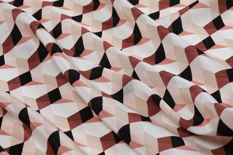 JIHEKUAI - 16 momme Geometric Graphic Print Silk Crepe de Chine Fabric - 140cm wide by the Yard
