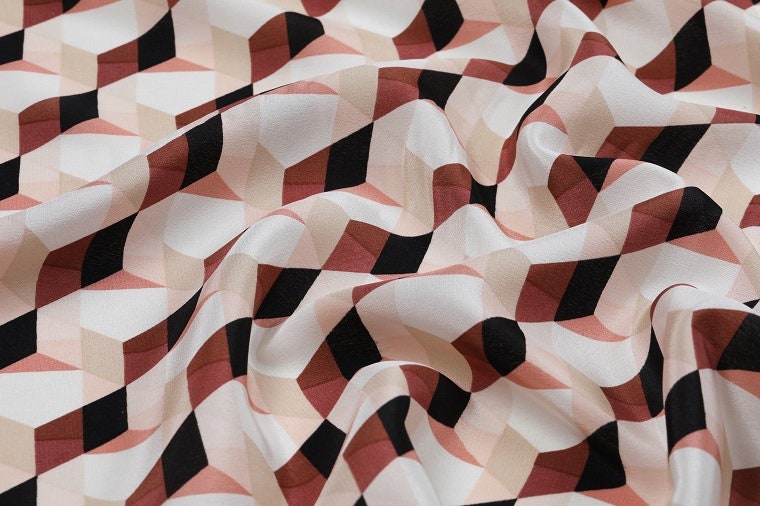 JIHEKUAI - 16 momme Geometric Graphic Print Silk Crepe de Chine Fabric - 140cm wide by the Yard