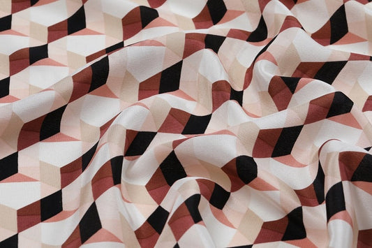 JIHEKUAI - 16 momme Geometric Graphic Print Silk Crepe de Chine Fabric - 140cm wide by the Yard
