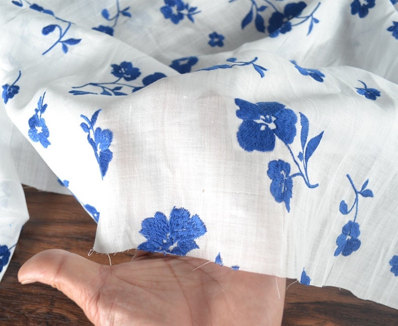 Beautiful Digital Printed Ramie fabric,Embroidered flowers,55"/140cm 100% Ramie fabric, for  dresses, shirts. blouse, by the yard