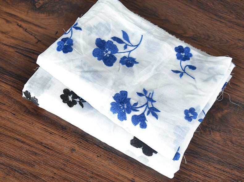 Beautiful Digital Printed Ramie fabric,Embroidered flowers,55"/140cm 100% Ramie fabric, for  dresses, shirts. blouse, by the yard