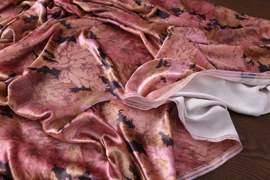FUGMUD - 40 Momme Beautiful Soft Pinky Floral Silk Velvet Fabric 140cm wide by the yard