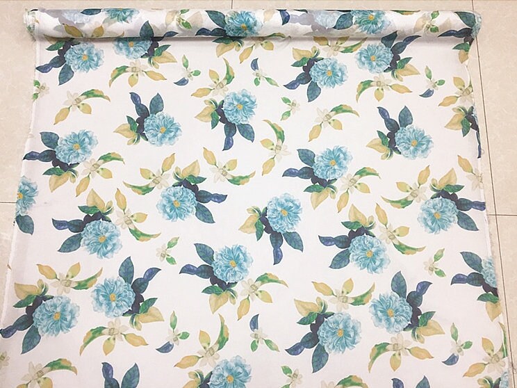 LANQING - 8 momme Floral Print Silk Chiffon Fabric - 135cm wide by the Yard