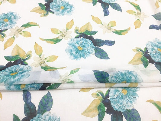 LANQING - 8 momme Floral Print Silk Chiffon Fabric - 135cm wide by the Yard