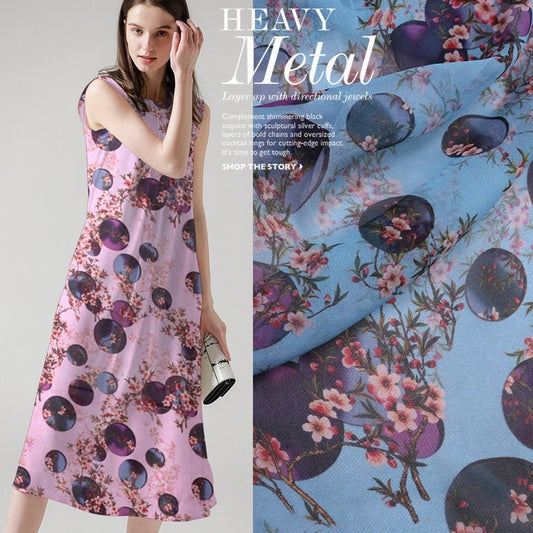 YUEYUAN - 8 Momme Floral Print 2 colors Silk Georgette Fabric - 135cm wide by the Yard