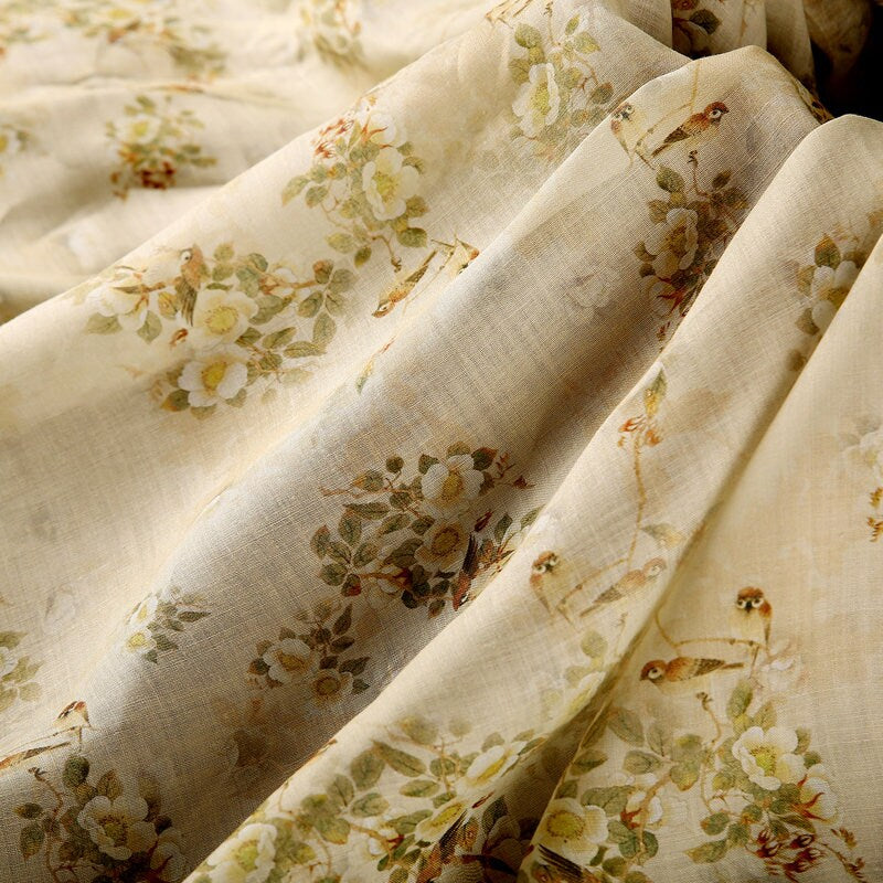 BAINIAO - Vintage Style Floral Printed 42 Thread Count Ramie Fabric - 140cm wide by the Yard