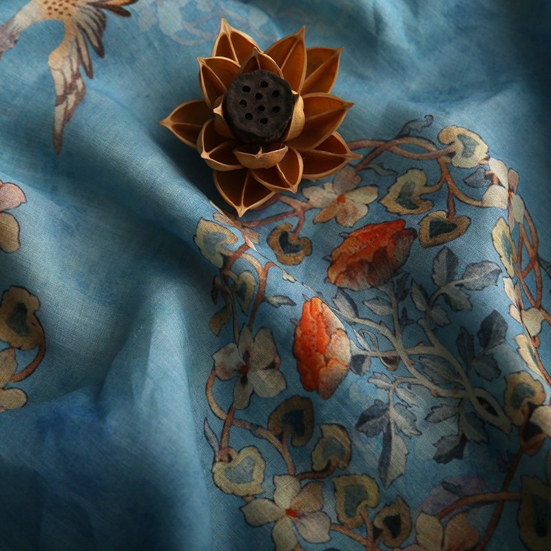 TUTENG - Floral Printed Ramie fabric by the Yard