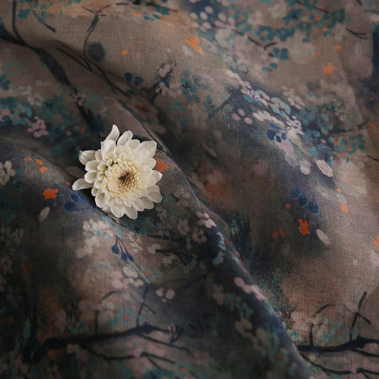 XIAMO Floral Printed Ramie Fabric By the Yard