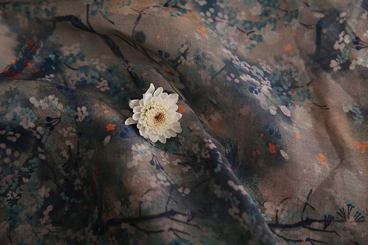 XIAMO Floral Printed Ramie Fabric By the Yard