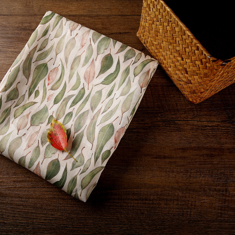 QIANLIU Vintage Leaves Printed Ramie fabric By the Yard
