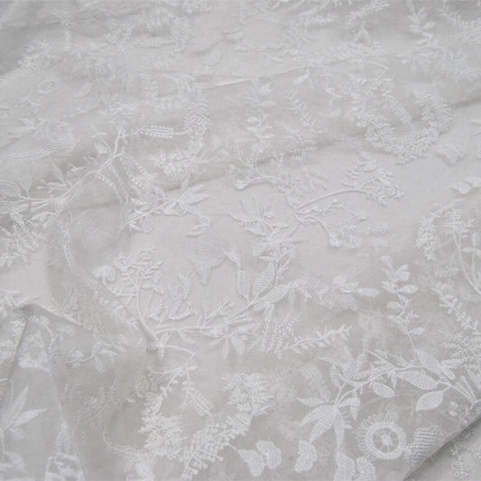 XIAOSUI - White Embroidered Silk Organza Fabric - 130cm wide by the Yard