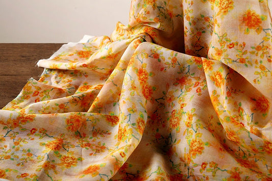 YANGGUANG Vintage Style Floral Printed Ramie fabric for Summer Dresses By the Yard