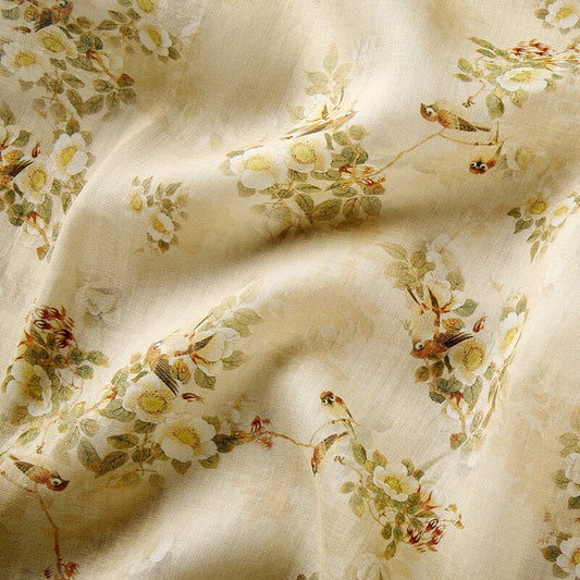 BAINIAO - Vintage Style Floral Printed 42 Thread Count Ramie Fabric - 140cm wide by the Yard